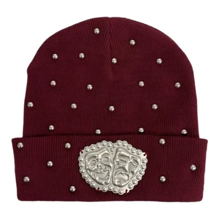 Laugh Now Cry Later Studded Beanie Maroon